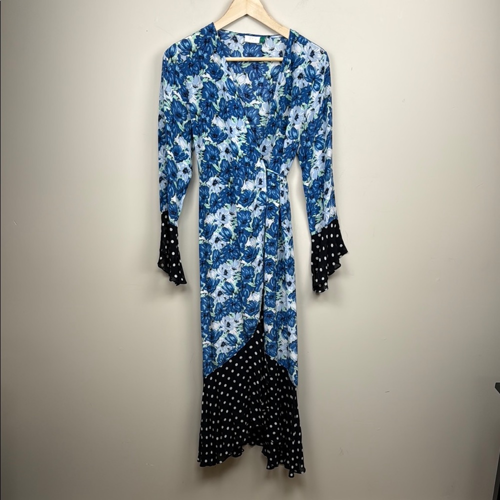 RIXO LONDON BONNIE CONTRAST FLORAL/SPOT wrap MAXI DRESS small - Picture 5 of 14